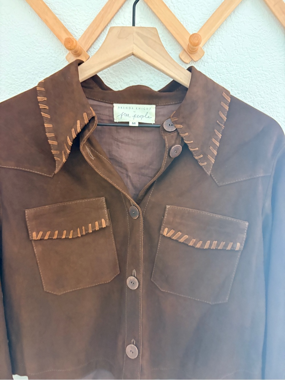 Free People x Brenda Knight Suede Lambskin Chocolate Brown Cropped Jacket - Picture 8 of 10
